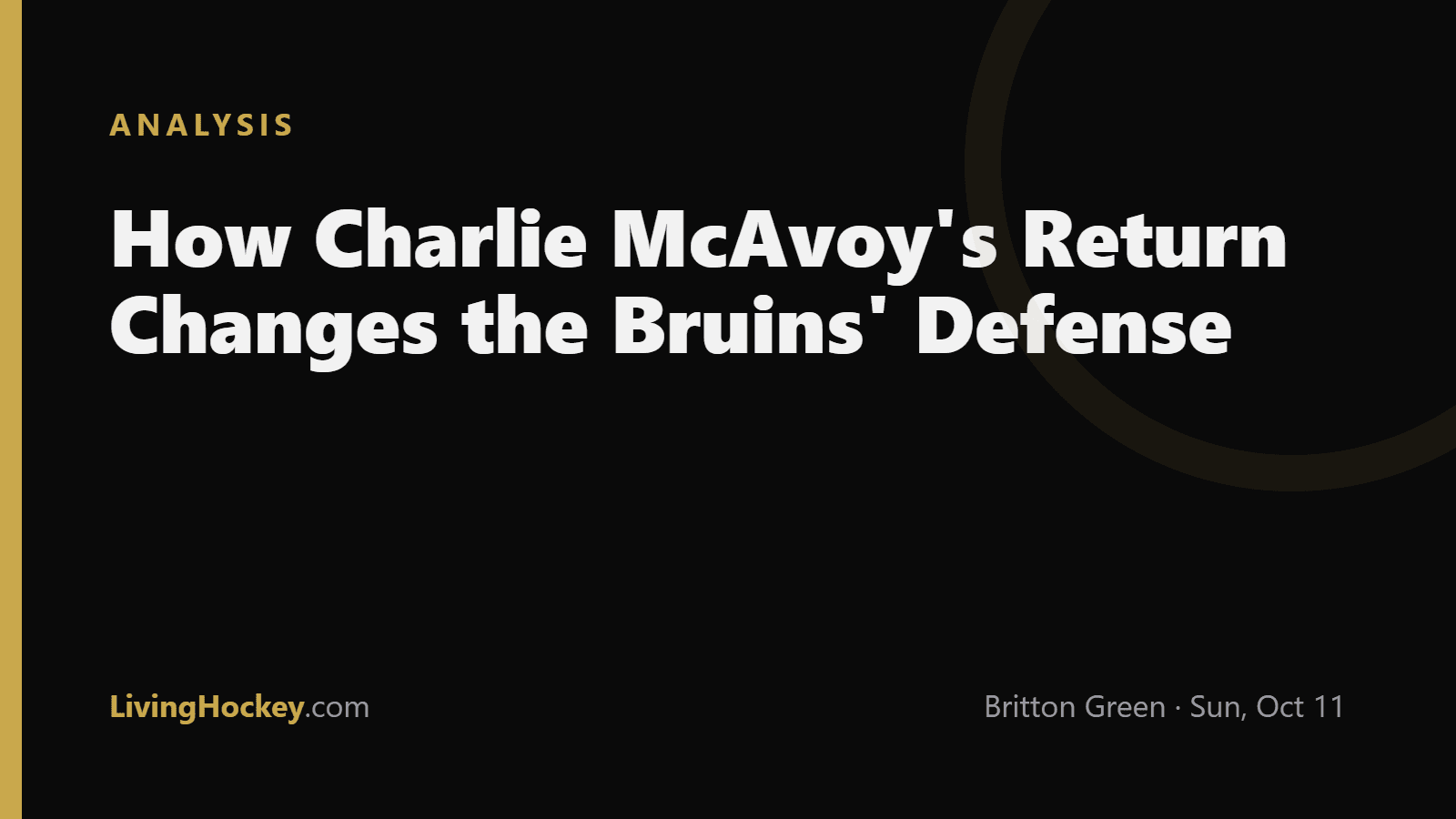 Title card reading How Charlie McAvoy's Return Changes the Bruins' Defense on a dark LivingHockey background.